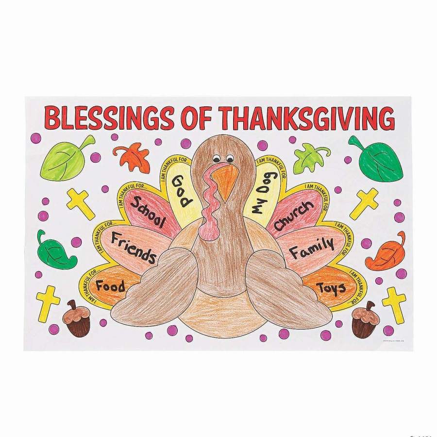 Table Covers * | Best Sale Color Your Own Thankful For Placemats 12 Pc.