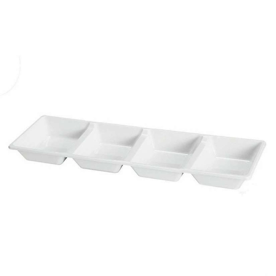 Serveware * | Coupon Premium 16 X 5 White 4-Section Rectangular Disposable Plastic Trays (24 Trays)