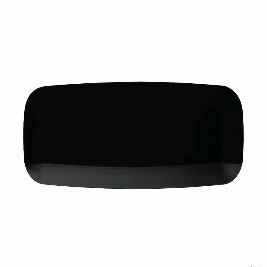 Party Plates * | Cheap 10.6 X 5 Solid Black Flat Raised Edge Rectangular Disposable Plastic Plates (120 Plates)