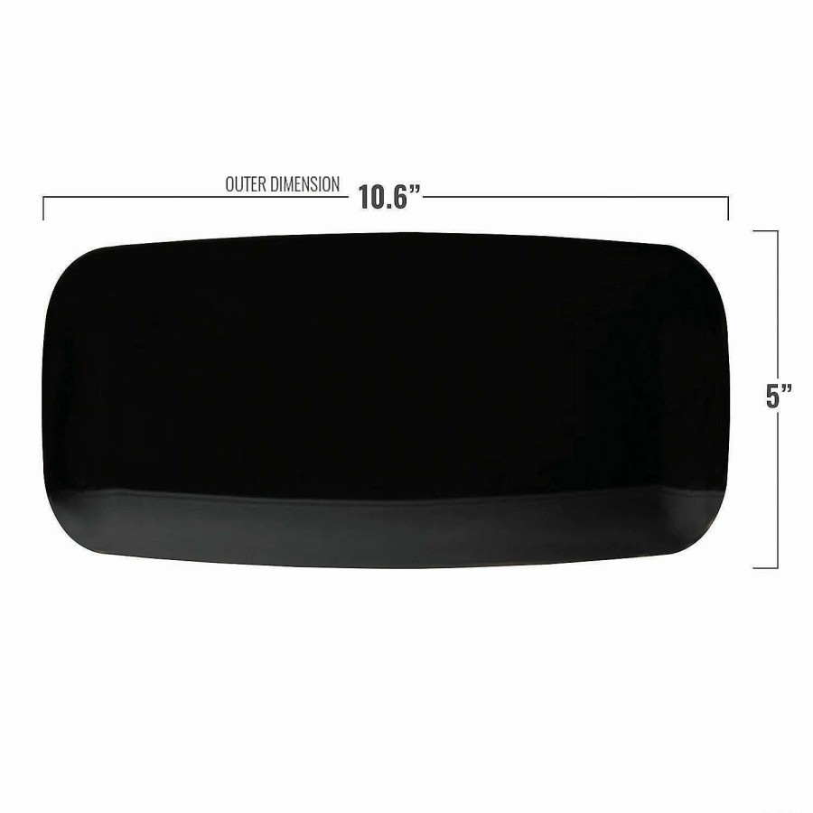 Party Plates * | Cheap 10.6 X 5 Solid Black Flat Raised Edge Rectangular Disposable Plastic Plates (120 Plates)