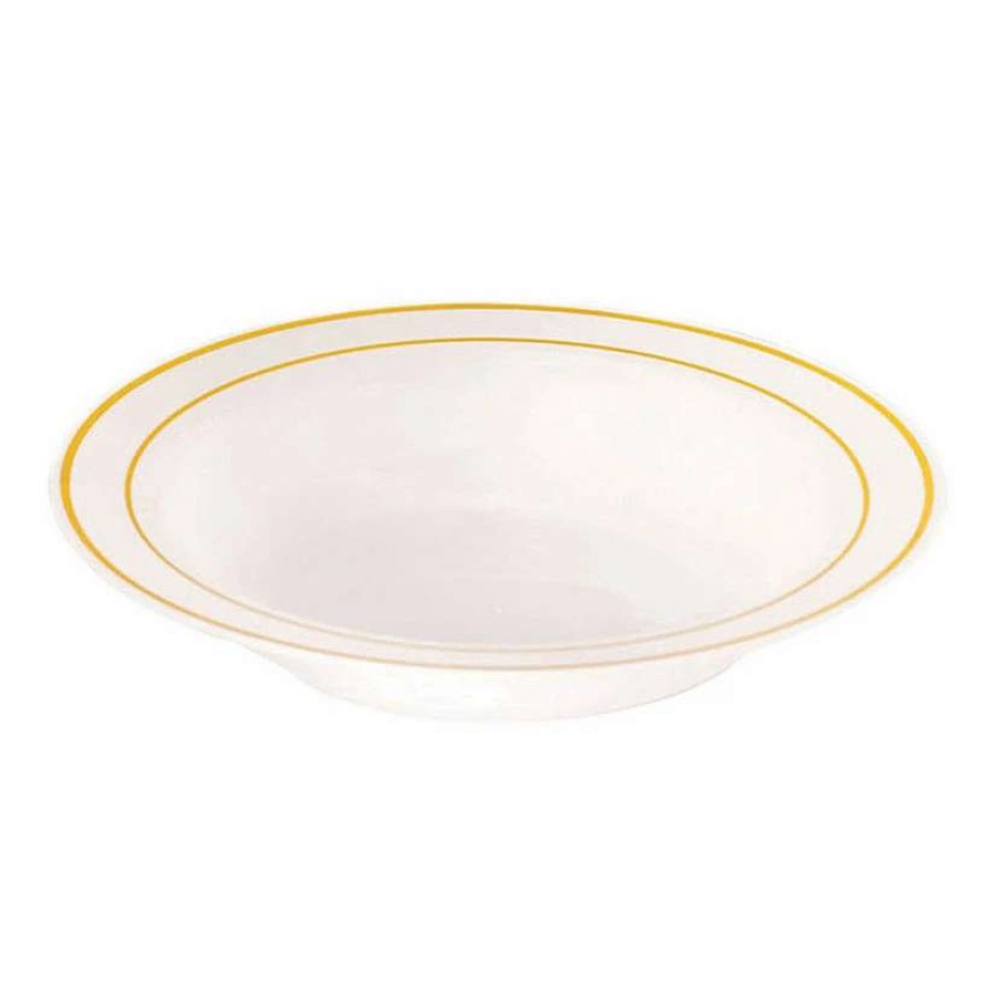 Bowls * | Brand New 5 White With Gold Edge Rim Round Disposable Plastic Dessert Bowls (120 Bowls)