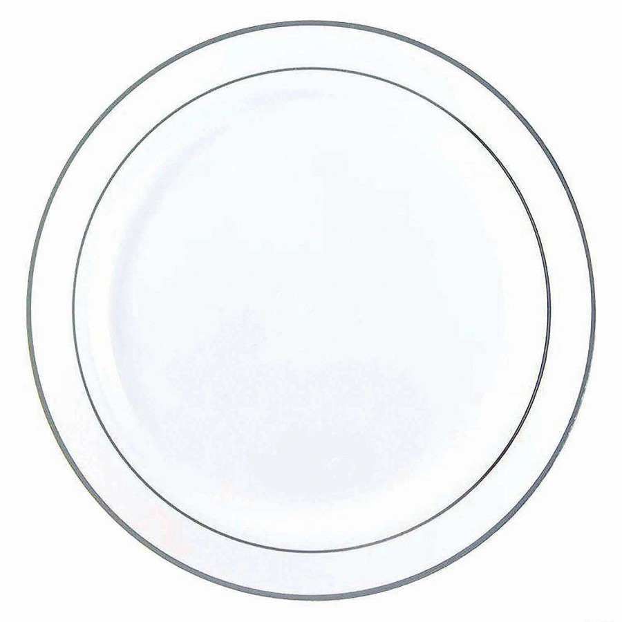 Party Plates * | Budget 7.5 White With Silver Edge Rim Plastic Appetizer/Salad Plates (120 Plates)