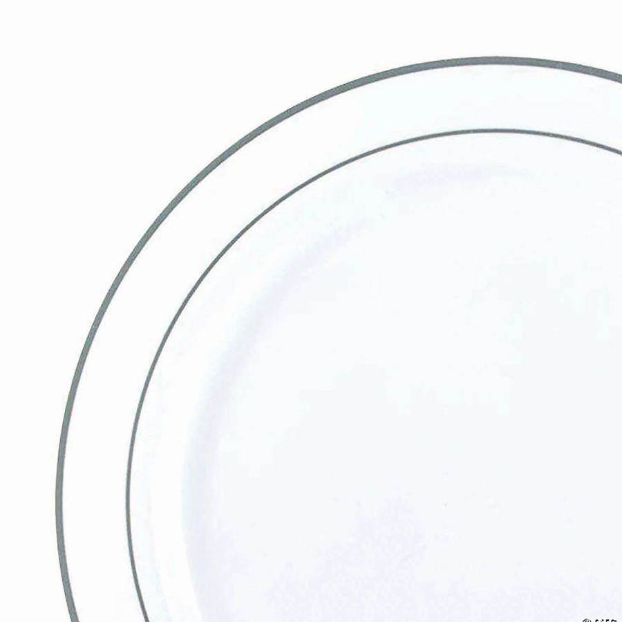 Party Plates * | Budget 7.5 White With Silver Edge Rim Plastic Appetizer/Salad Plates (120 Plates)