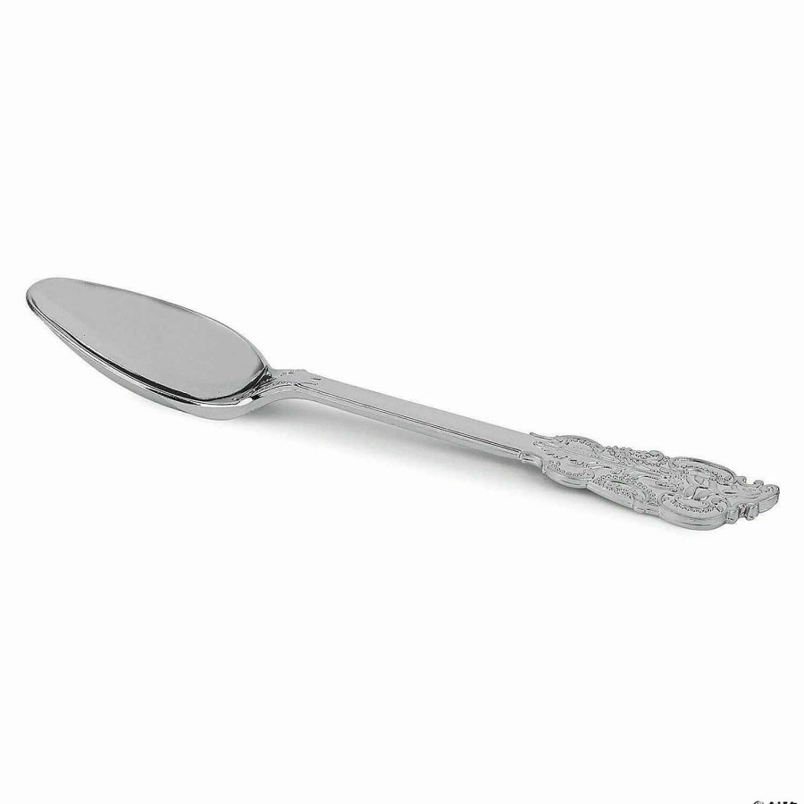 Cutlery * | Cheap Shiny Baroque Silver Plastic Spoons (288 Spoons)