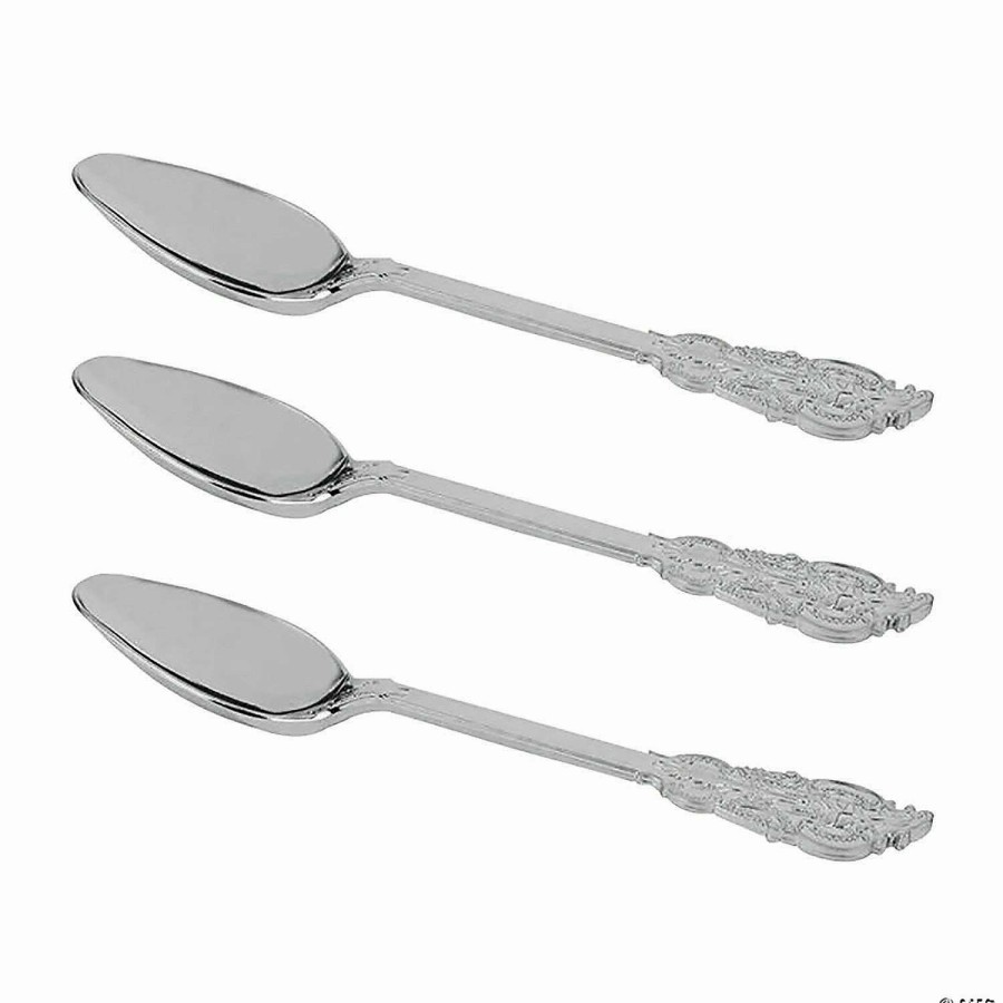 Cutlery * | Cheap Shiny Baroque Silver Plastic Spoons (288 Spoons)