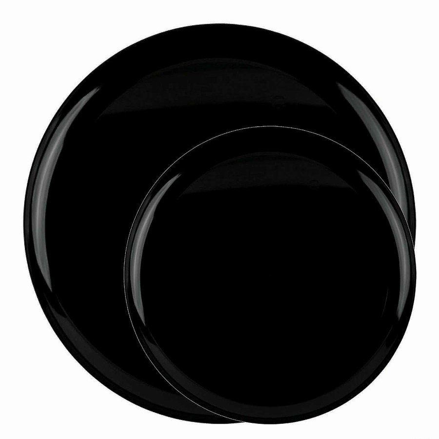 Party Plates * | Buy Black Flat Round Disposable Plastic Dinnerware Value Set (40 Dinner Plates + 40 Salad Plates)