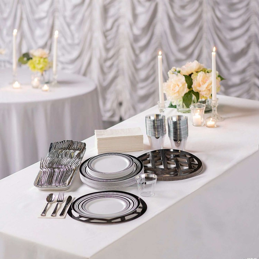 Table Covers * | Hot Sale Premium Black & White Tableware Kit For 24 Guests