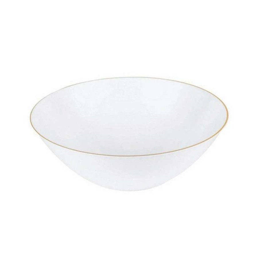 Bowls * | Coupon Kaya Collection 6 Oz. White With Gold Rim Organic Round Disposable Plastic Dessert Bowls (120 Bowls)