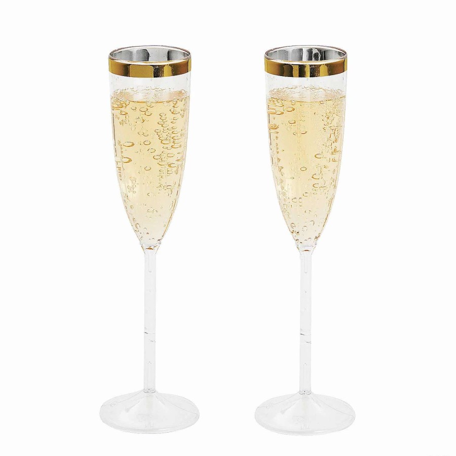 Drinkware * | Outlet Premium Plastic Gold Trim Champagne Flutes 12 Ct.