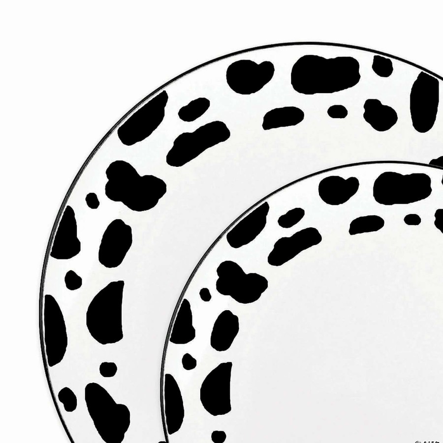 Party Plates * | Best Sale White With Black Dalmatian Spots Round Disposable Plastic Dinnerware Value Set (120 Dinner Plates + 120 Salad Plates)