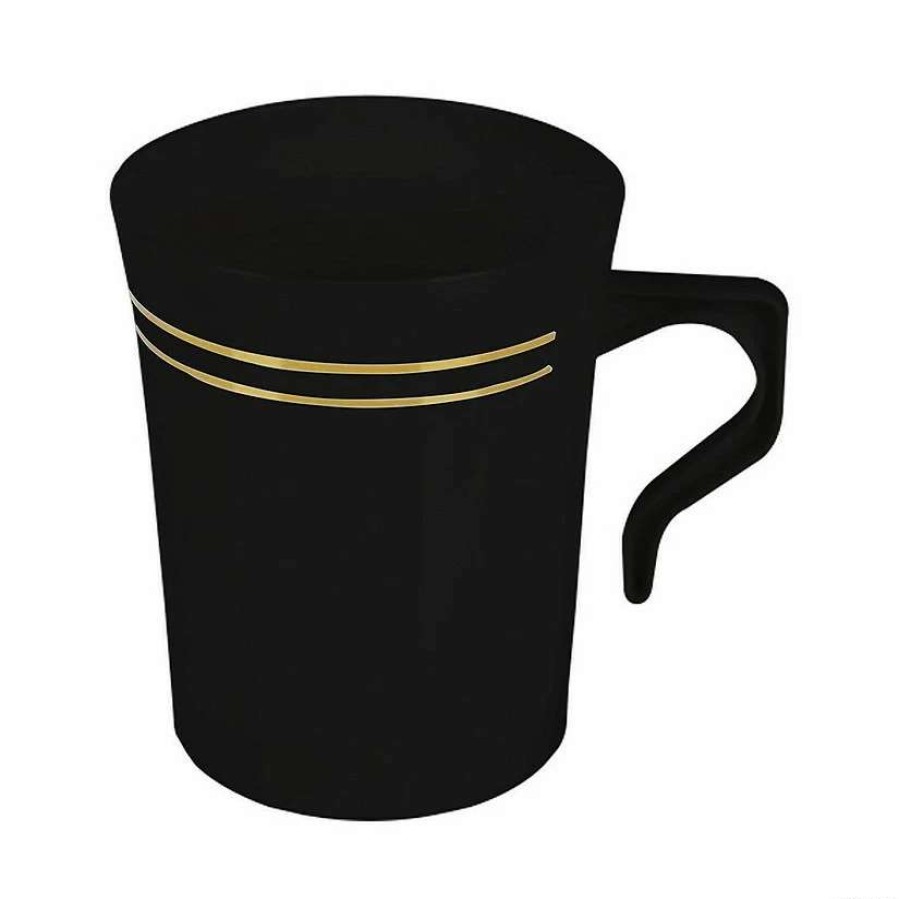 Drinkware * | Best Sale 8 Oz. Black With Gold Edge Rim Round Plastic Coffee Mugs (60 Mugs)