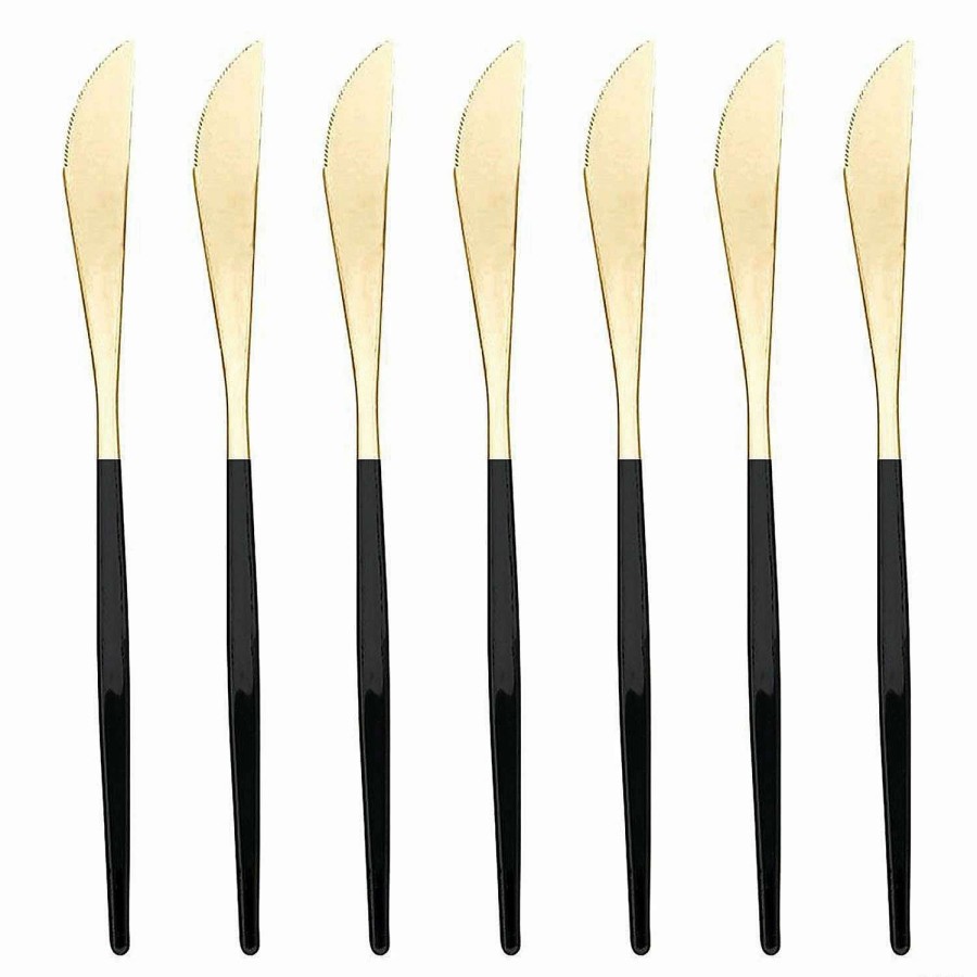 Cutlery * | Cheapest Kaya Collection Gold With Black Handle Moderno Disposable Plastic Dinner Knives (240 Knives)