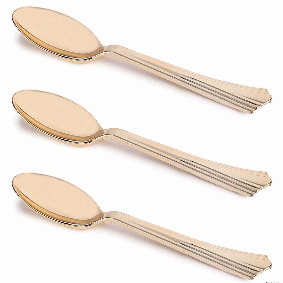 Cutlery * | Best Sale Kaya Collection Shiny Metallic Groove Gold Plastic Spoons (600 Spoons)