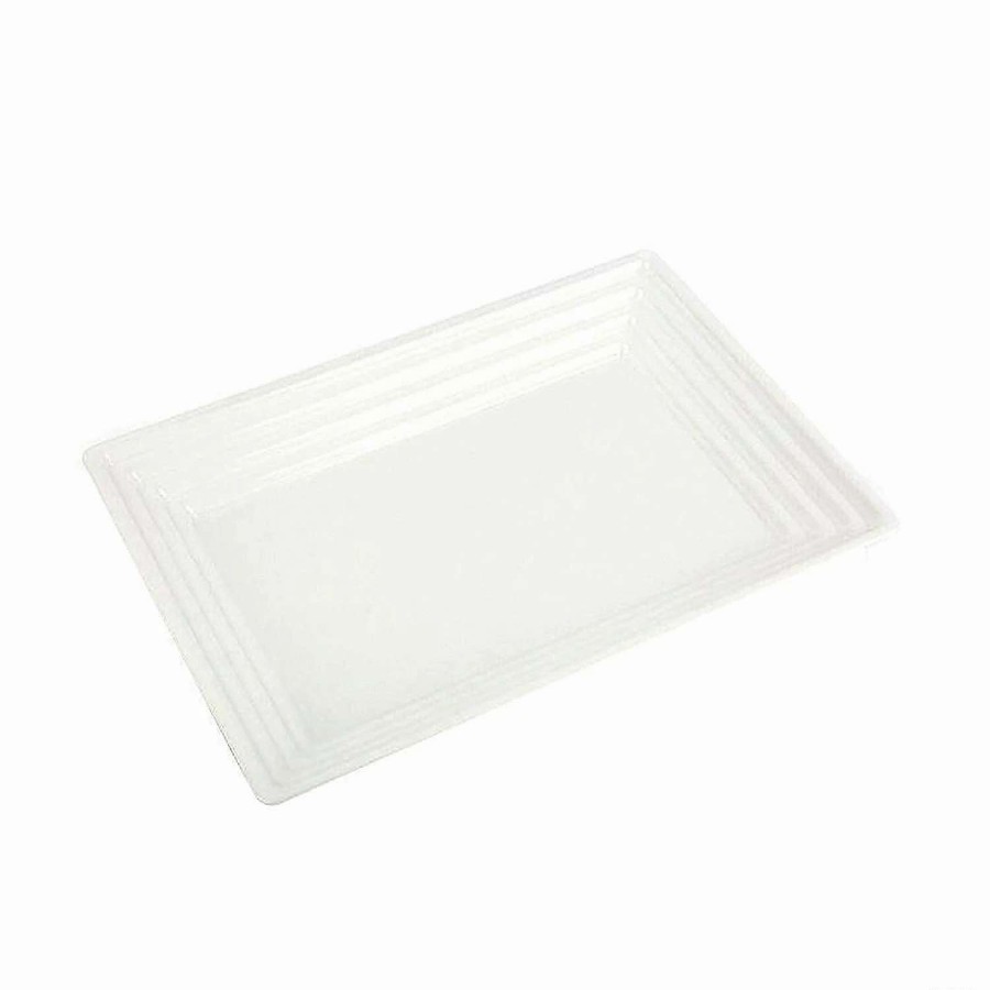 Serveware * | Coupon 11 X 16 White Rectangular With Groove Rim Plastic Serving Trays (12 Trays)