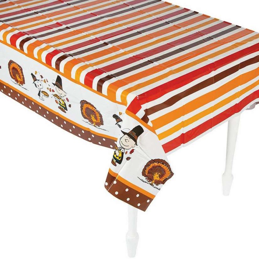 Table Covers * | Best Sale Peanuts Thanksgiving Plastic Tablecloth