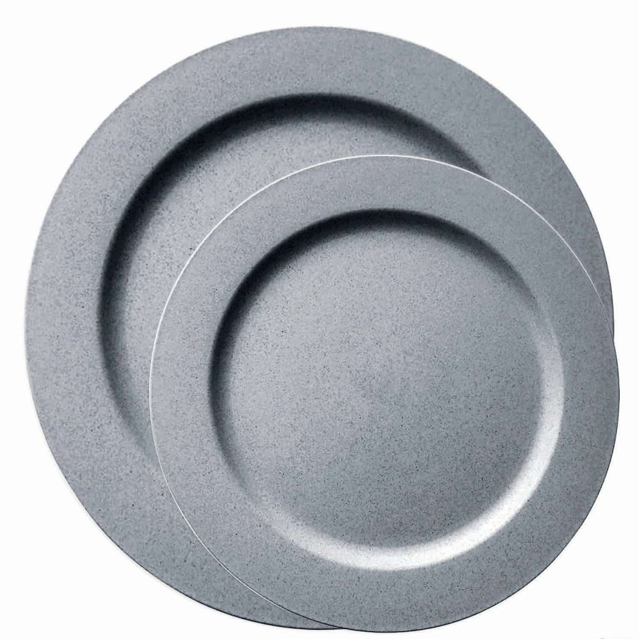 Party Plates * | Best Sale Matte Steel Gray Round Disposable Plastic Dinnerware Value Set (40 Dinner Plates + 40 Salad Plates)