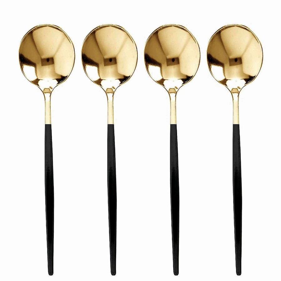 Cutlery * | Coupon Gold With Black Handle Moderno Disposable Plastic Dinner Spoons (120 Spoons)