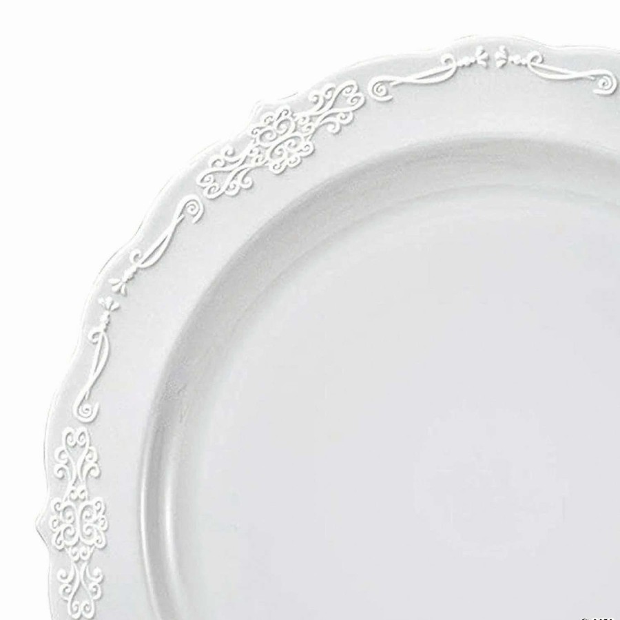 Party Plates * | Deals Premium 10 White Vintage Round Disposable Plastic Dinner Plates (120 Plates)