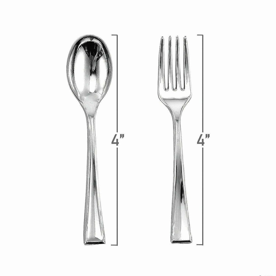 Cutlery * | Budget Silver Disposable Plastic Mini Flatware Set Dessert Spoons And Dessert Forks (240 Guests)