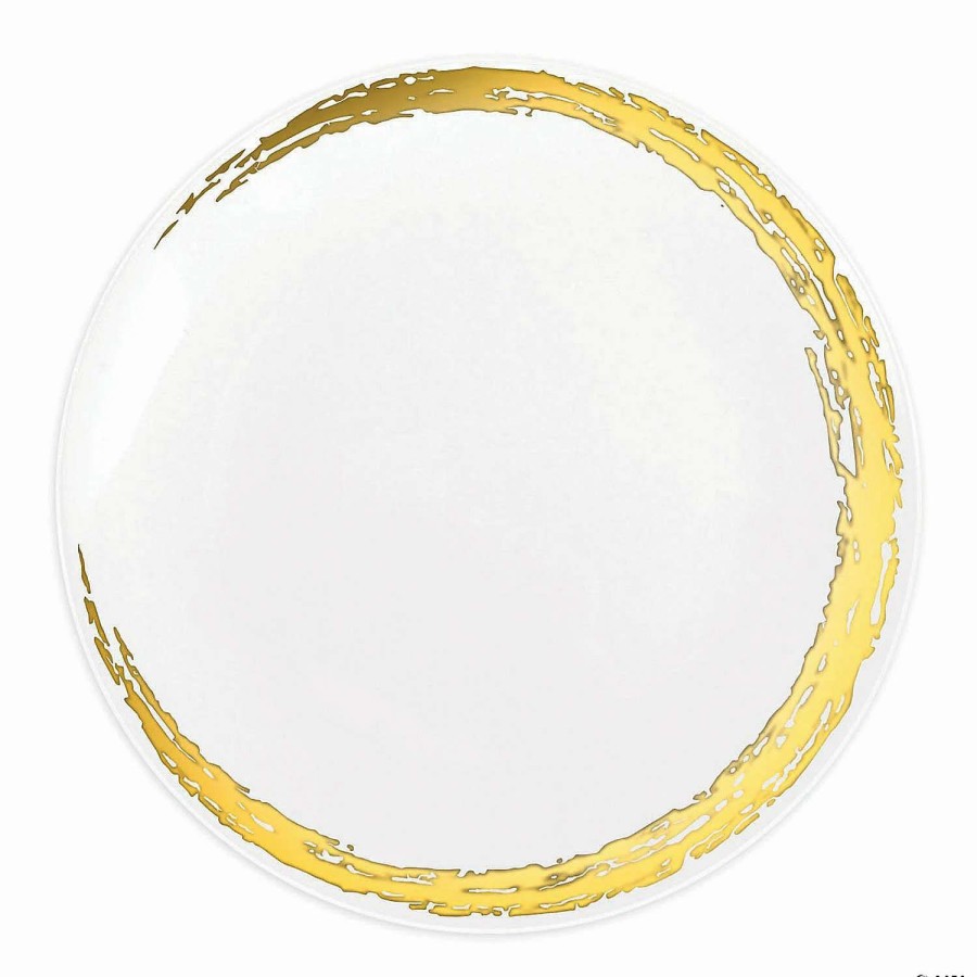 Party Plates * | Buy Kaya Collection 7.5 White With Gold Moonlight Round Disposable Plastic Appetizer/Salad Plates (120 Plates)