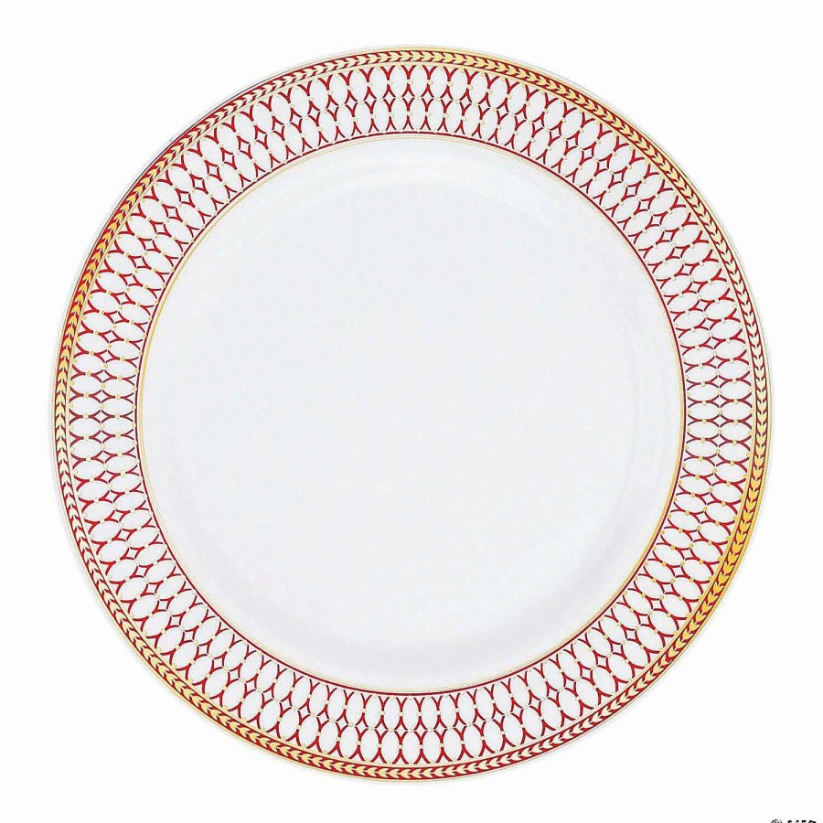 Party Plates * | Coupon Kaya Collection 7.5 White With Red And Gold Chord Rim Plastic Appetizer/Salad Plates (120 Plates)