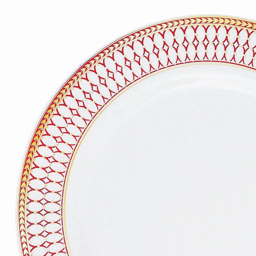 Party Plates * | Coupon Kaya Collection 7.5 White With Red And Gold Chord Rim Plastic Appetizer/Salad Plates (120 Plates)