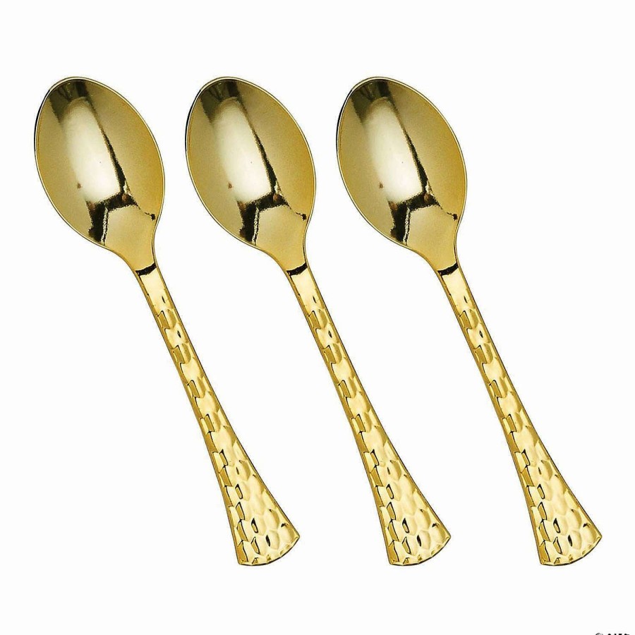 Cutlery * | Deals Kaya Collection Shiny Gold Glamour Cutlery Disposable Plastic Spoons (600 Spoons)