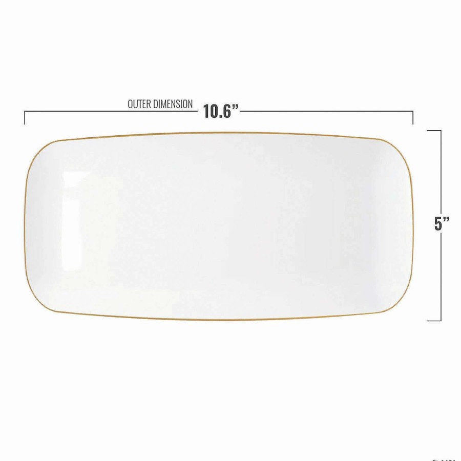 Party Plates * | Top 10 10.6 X 5 Clear With Gold Rim Flat Raised Edge Rectangular Disposable Plastic Plates (50 Plates)