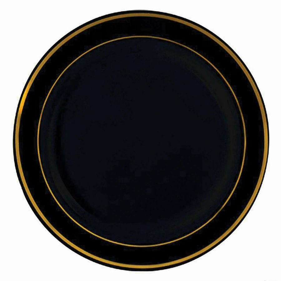 Party Plates * | Wholesale Kaya Collection 7.5 Black With Gold Edge Rim Plastic Appetizer/Salad Plates (120 Plates)