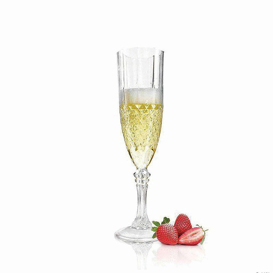 Drinkware * | Discount 8 Oz. Crystal Cut Plastic Champagne Flutes (16 Glasses)