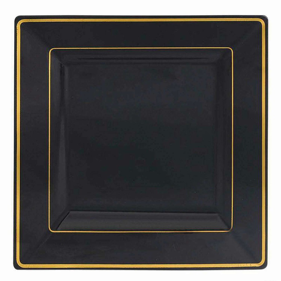 Party Plates * | Coupon Kaya Collection 6.5 Black With Gold Square Edge Rim Plastic Appetizer/Salad Plates (120 Plates)