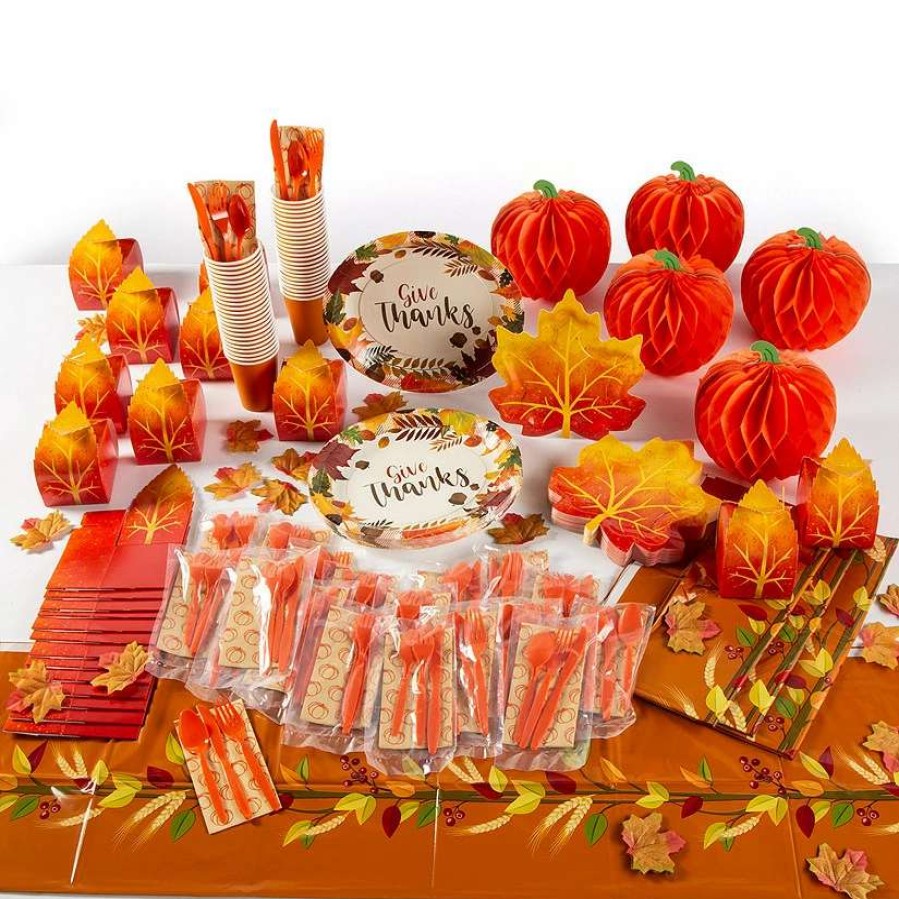 Table Covers * | Brand New Thanksgiving Tableware Kit For 48 Guests