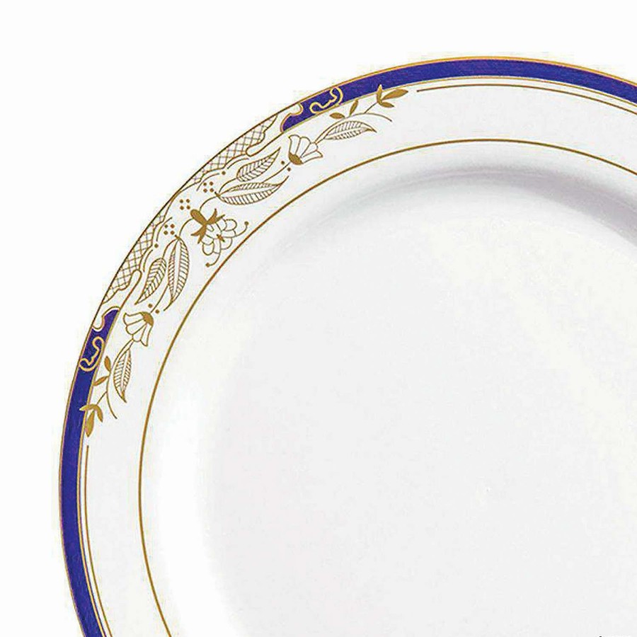 Party Plates * | Coupon Kaya Collection 7.5 White With Blue And Gold Harmony Rim Plastic Appetizer/Salad Plates (120 Plates)