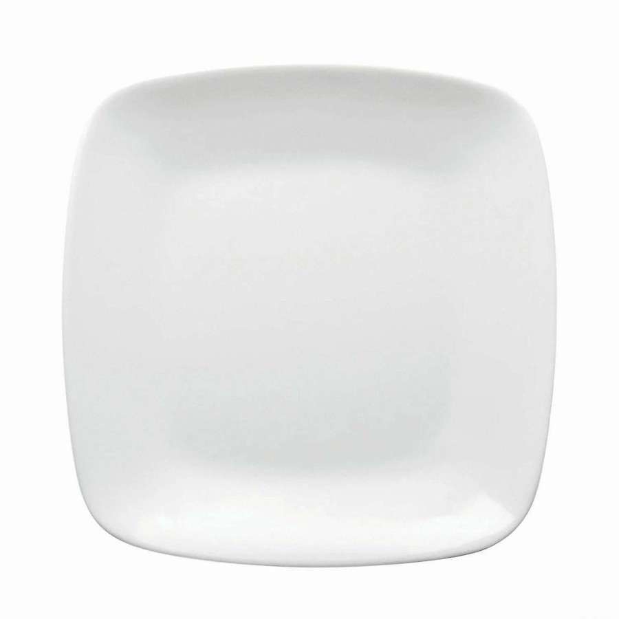 Party Plates * | Outlet 8.5 Solid White Flat Rounded Square Disposable Plastic Buffet Plates (120 Plates)