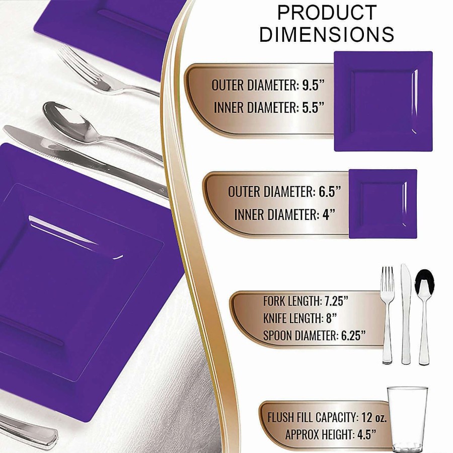 Party Plates * | Outlet Grape Purple Square Disposable Plastic Dinnerware Value Set (120 Settings)