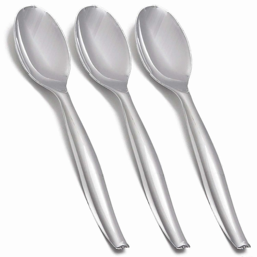 Serveware * | Wholesale Kaya Collection Silver Disposable Plastic Serving Spoons (150 Spoons)