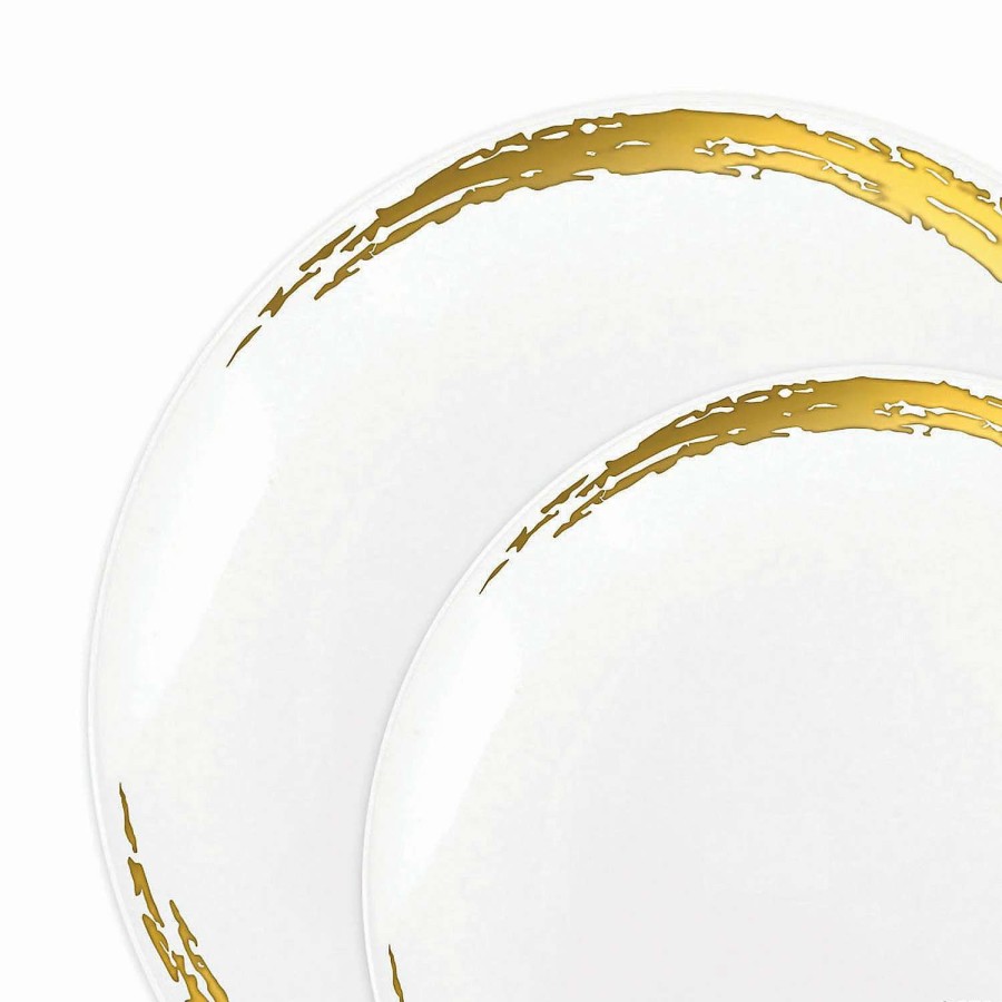 Party Plates * | Cheapest White With Gold Moonlight Round Disposable Plastic Dinnerware Value Set (120 Dinner Plates + 120 Salad Plates)