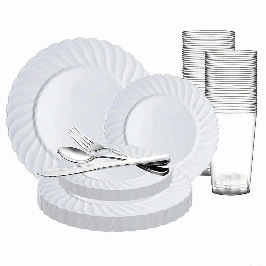 Bowls * | Promo White Flair Plastic Dinnerware Value Set (36 Settings)