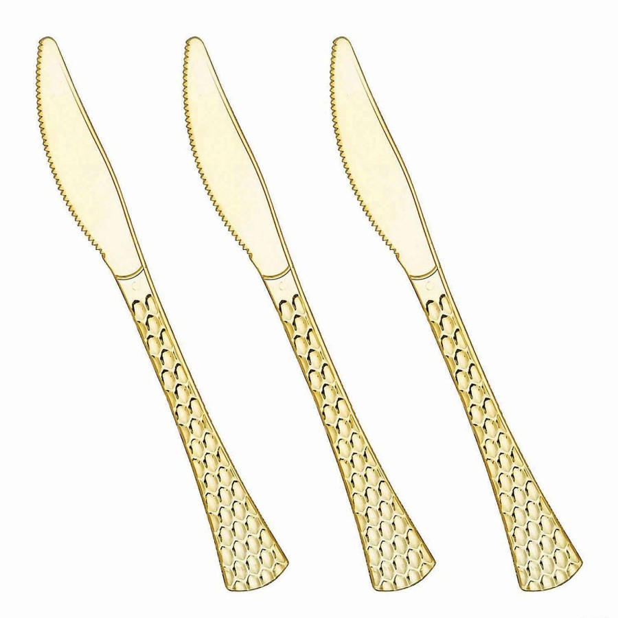 Cutlery * | New Kaya Collection Shiny Gold Glamour Cutlery Disposable Plastic Knives (600 Knives)