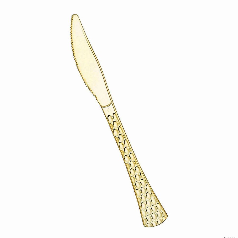 Cutlery * | New Kaya Collection Shiny Gold Glamour Cutlery Disposable Plastic Knives (600 Knives)