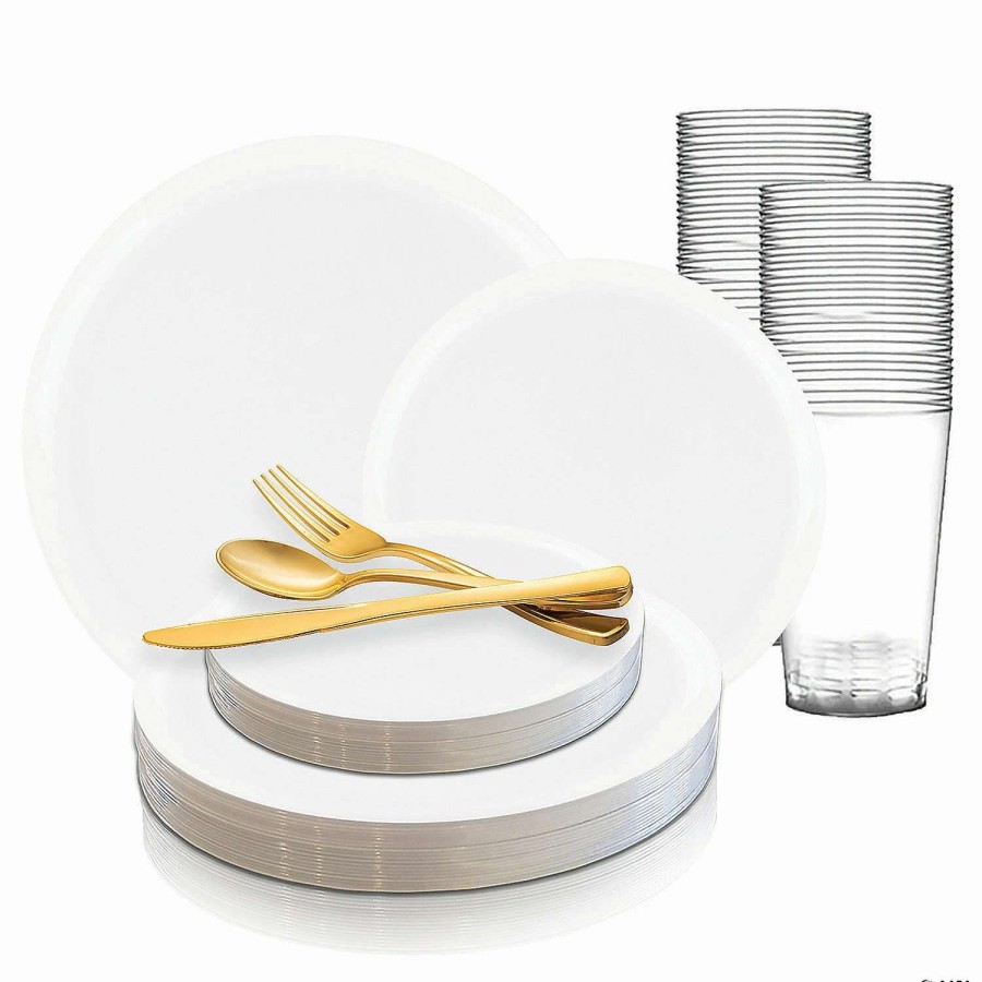 Table Covers * | Discount White Flat Round Disposable Plastic Dinnerware Value Set (120 Settings)