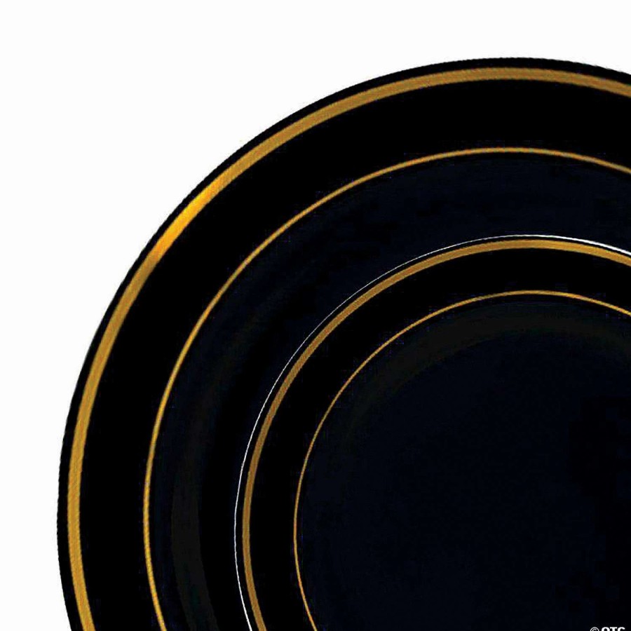 Party Plates * | Flash Sale Black With Gold Edge Rim Plastic Dinnerware Value Set (40 Dinner Plates + 40 Salad Plates)