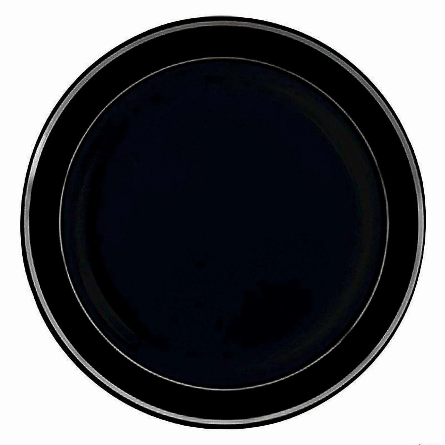 Party Plates * | Cheap 10.25 Black With Silver Edge Rim Plastic Dinner Plates (50 Plates)