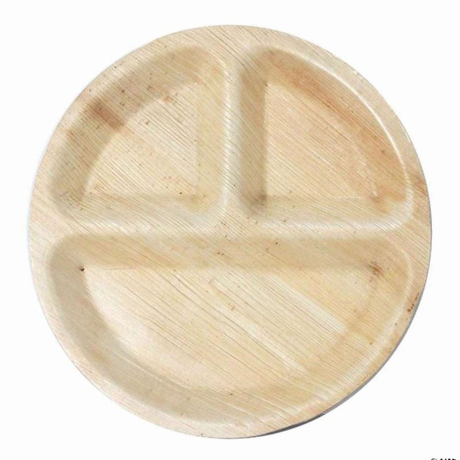 Party Plates * | Brand New Kaya Collection 10 Round Palm Leaf Partition Eco Friendly Disposable Dinner Plates (100 Plates)