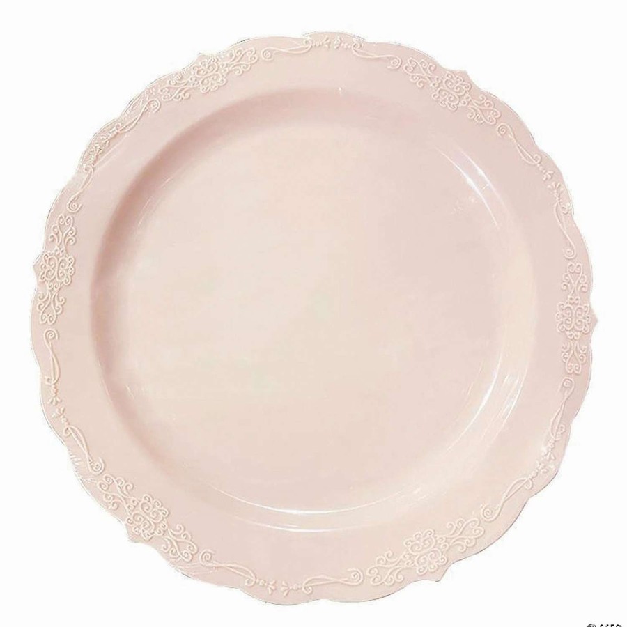 Party Plates * | New Premium 10 Pink Vintage Round Disposable Plastic Dinner Plates (120 Plates)