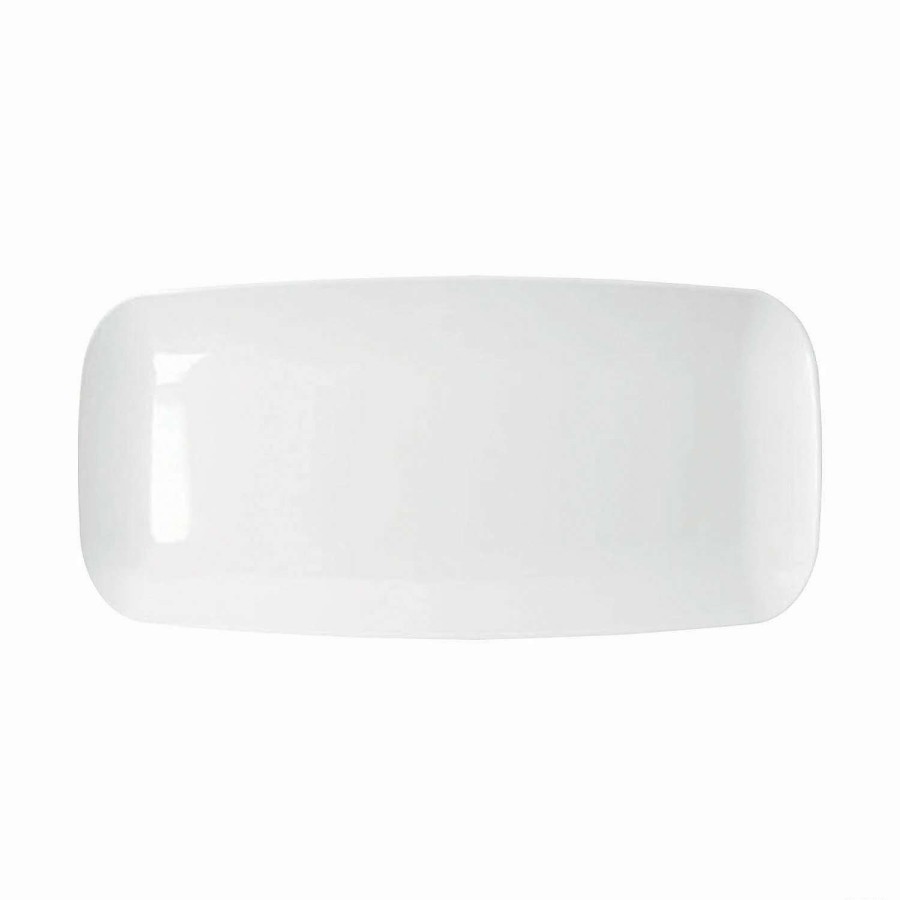 Party Plates * | New 10.6 X 5 Solid White Flat Raised Edge Rectangular Disposable Plastic Plates (50 Plates)