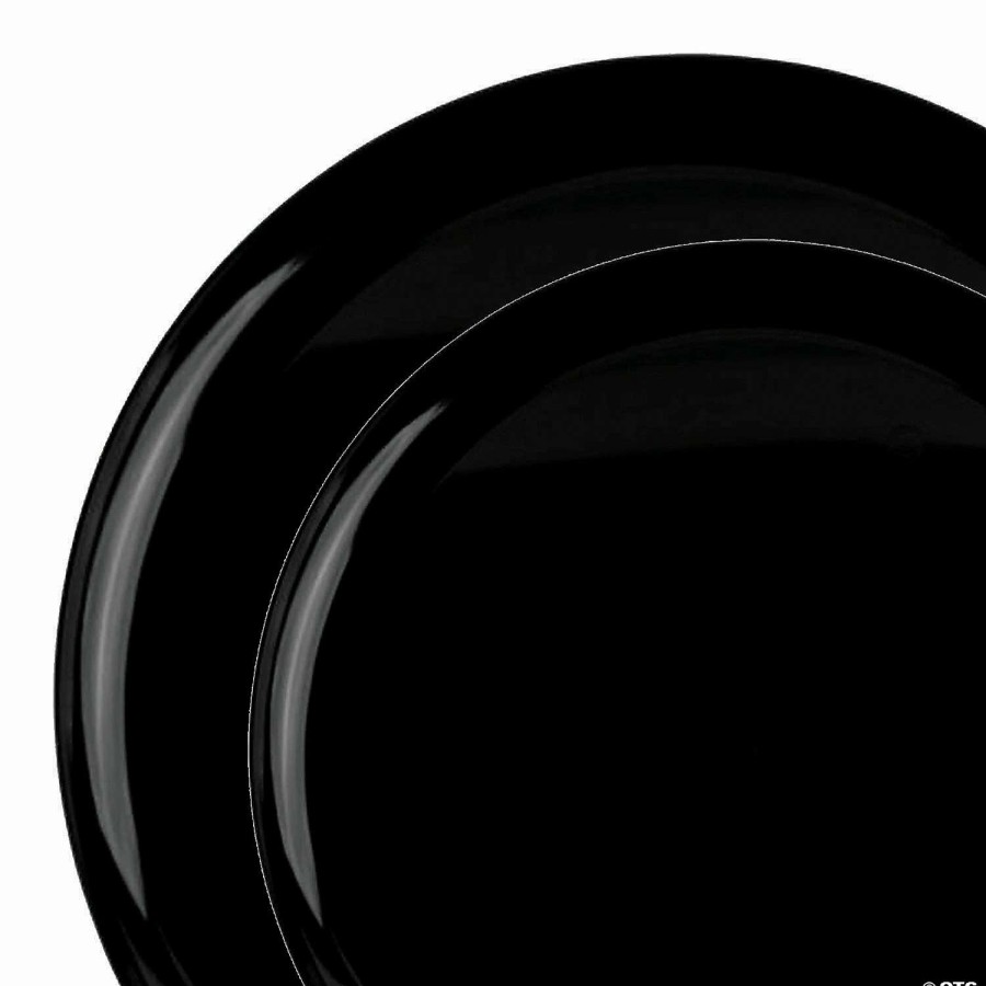 Party Plates * | Best Deal Black Flat Round Disposable Plastic Dinnerware Value Set (120 Dinner Plates + 120 Salad Plates)