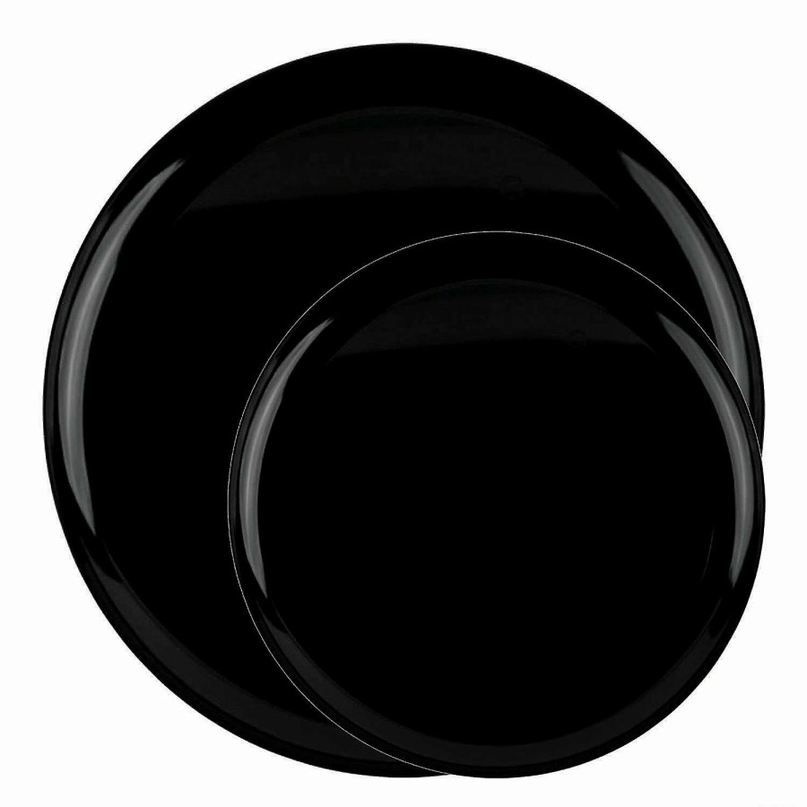 Party Plates * | Best Deal Black Flat Round Disposable Plastic Dinnerware Value Set (120 Dinner Plates + 120 Salad Plates)