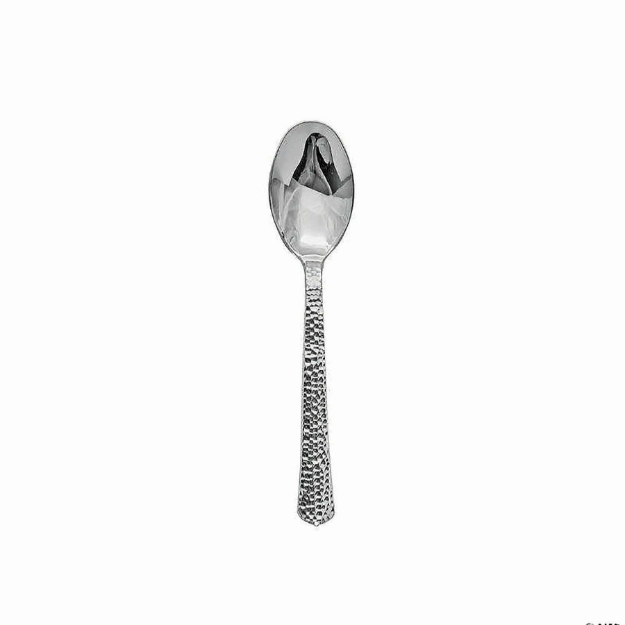 Cutlery * | Best Reviews Of Shiny Metallic Silver Hammered Plastic Spoons (340 Spoons)