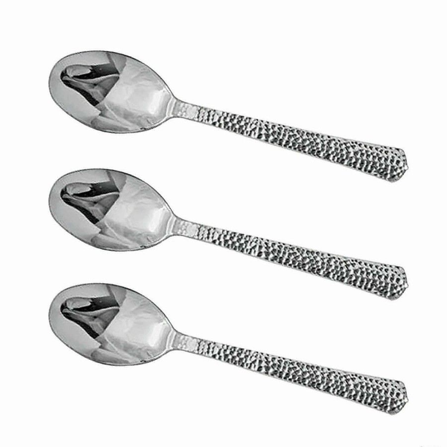 Cutlery * | Best Reviews Of Shiny Metallic Silver Hammered Plastic Spoons (340 Spoons)